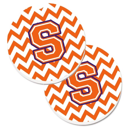 Carolines Treasures Letter S Chevron Orange and Regalia  Cup Holder Car Coaster, PK2 CJ1062-SCARC